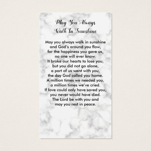 Marble Funeral Memorial Foto Sympathie Kaart gepre (Achterkant)