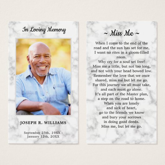 Marble Funeral Sympathie Foto Memorial Prayer Kaar Visitekaartje (Voorkant /achterkant)