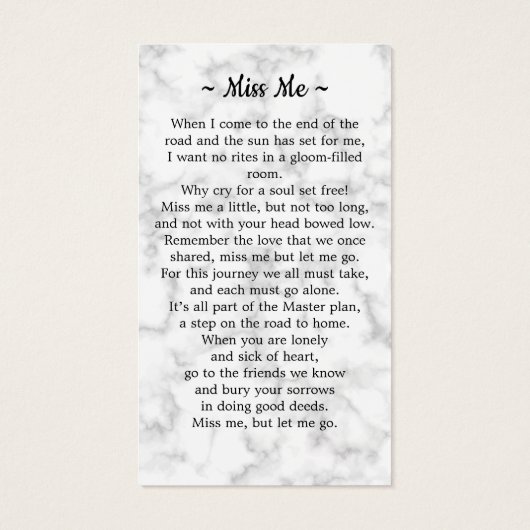 Marble Funeral Sympathie Foto Memorial Prayer Kaar Visitekaartje (Achterkant)