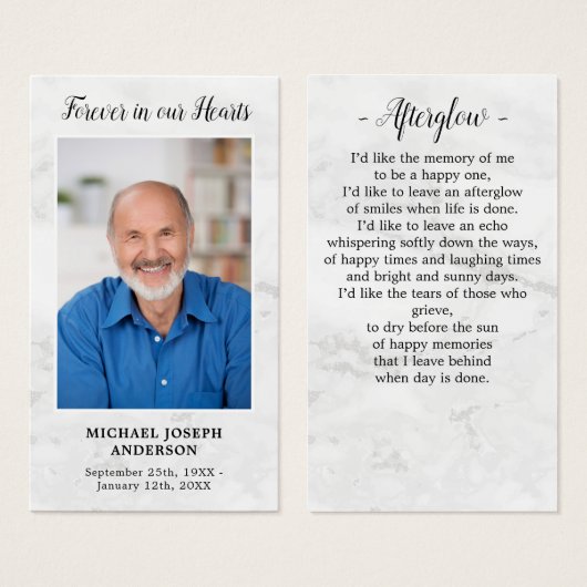 Marble Funeral Sympathie Foto Memorial Prayer Kaar Visitekaartje (Voorkant /achterkant)