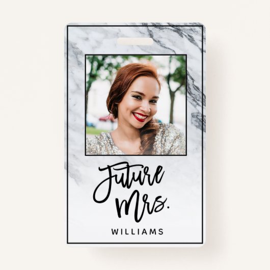 Marble Future Mrs. Bride Bachelorette Party Foto Badge (Voorkant)
