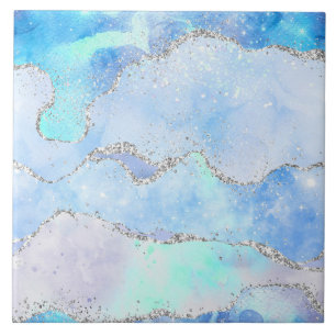 Marble Geïnspireerd pasta Blue Silver Tile Tegeltje