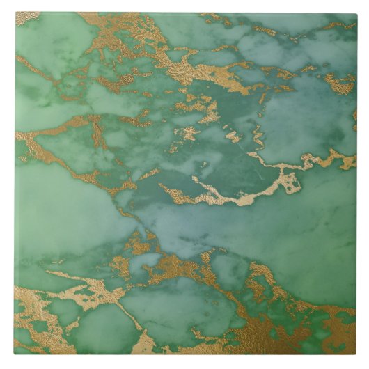 Marble Geïnspireerde Green Gold Tegel Tegeltje (Voorkant)