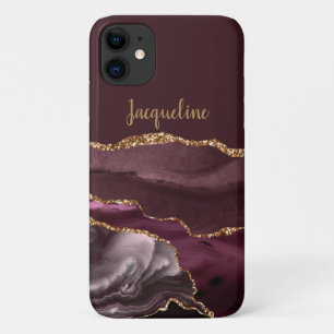 Marble Geode Burgundy Gold Dusty Pink Script Name Case-Mate iPhone Case