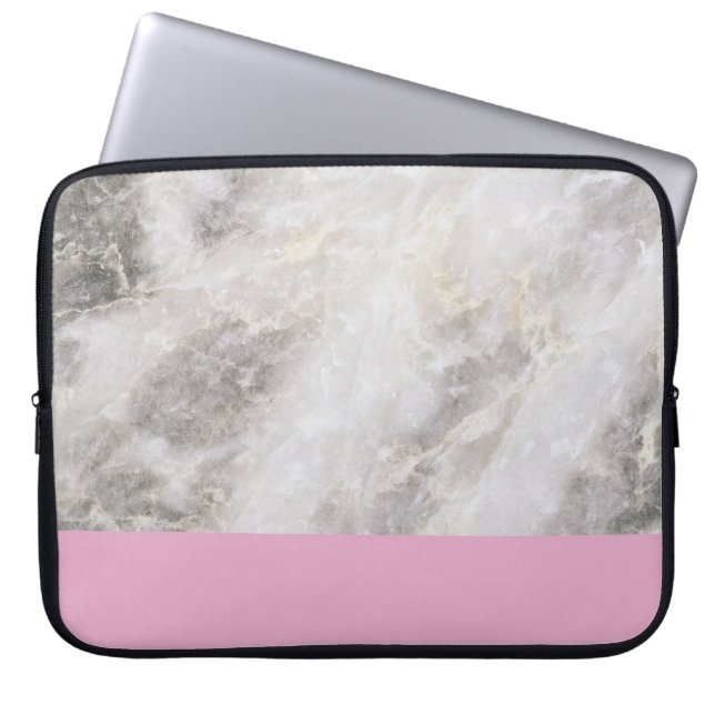 Marble Girly Minimal met roze kleurenblok Laptop Sleeve (Voorkant)