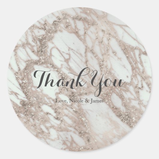 Marble Glam Roos Pink Gold Silver Designer Ronde Sticker (Voorkant)