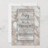 Marble Glam Roos Pink Gold Silver Party - Uitnodig Kaart (Voorkant)