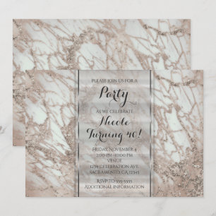 Marble Glam Roos Pink Gold Silver Party - Uitnodig Kaart