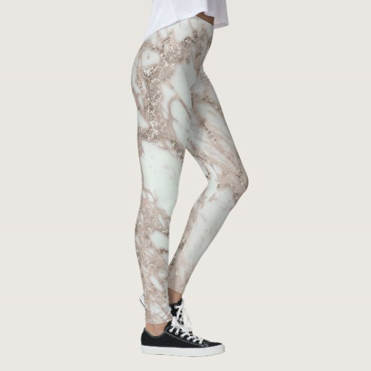 Marble Glam Roos roze Gold Silver Designer stijl Leggings (Rechts)