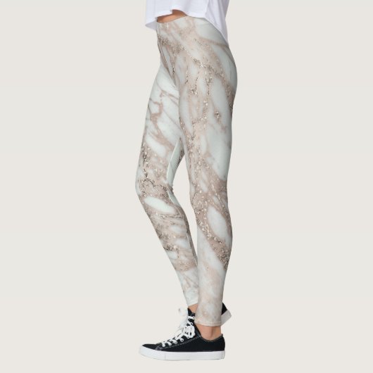 Marble Glam Roos roze Gold Silver Designer stijl Leggings (Links)