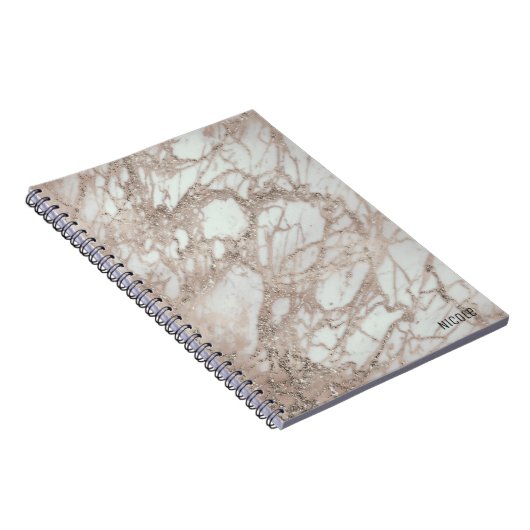 Marble Glam Roos roze Gold Silver Designer stijl Notitieboek (Rechterzijde)