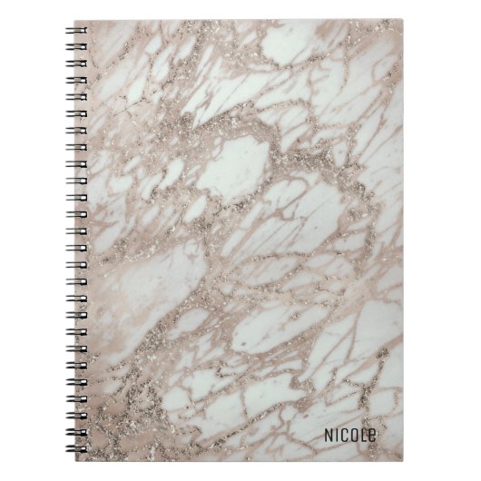 Marble Glam Roos roze Gold Silver Designer stijl Notitieboek (Voorkant)