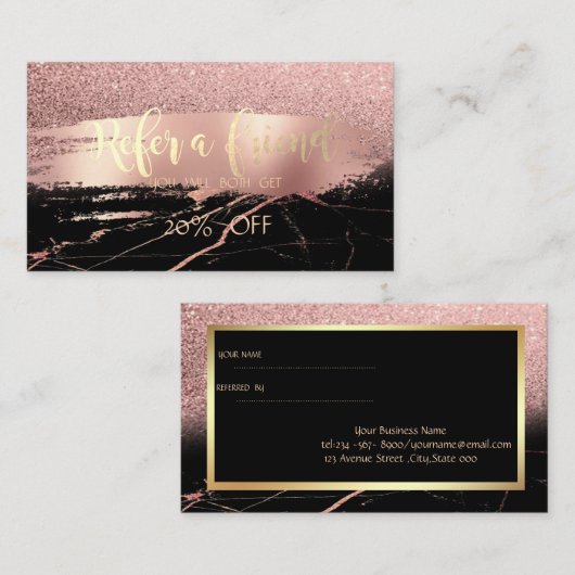 Marble Glitter, Brush Stroke, Lijst Reference Kaar Aanbevelingskaartje (Voorkant / Achterkant)