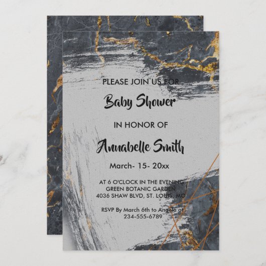 Marble Glitter Geometric Baby shower Kaart (Voorkant / Achterkant)
