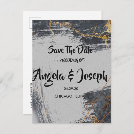 Marble Glitter Geometric Save the Date Aankondigingskaart (Voorkant / Achterkant)