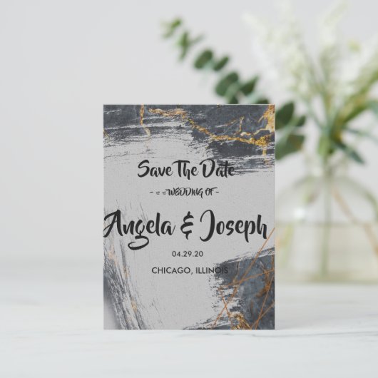 Marble Glitter Geometric Save the Date Aankondigingskaart (Staand voorkant)