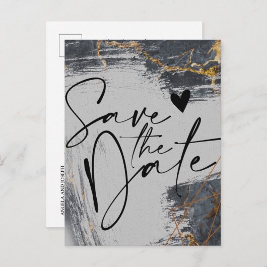 Marble Glitter Geometric Save the Date Announcemen Aankondigingskaart (Voorkant / Achterkant)