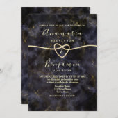 Marble Glitter Gold Black Wedding Kaart (Voorkant / Achterkant)
