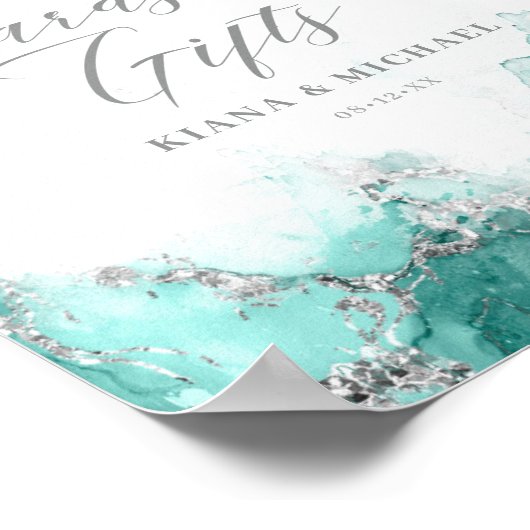 Marble Glitter Kaarten & Gifts Blauwgroen Silver I Poster (Hoek)