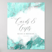 Marble Glitter Kaarten & Gifts Blauwgroen Silver I Poster (Voorkant)