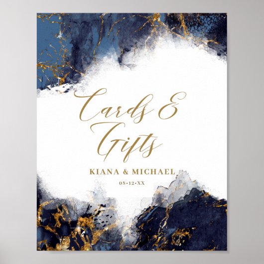 Marble Glitter Kaarten & Gifts Navy Blue Gold ID64 Poster (Voorkant)