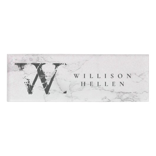 Marble Glitter Luxury monogram Naambadge (Voorkant)