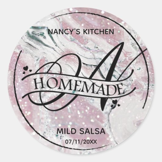 Marble Glitter Monogram N Homemade Product Labels (Voorkant)