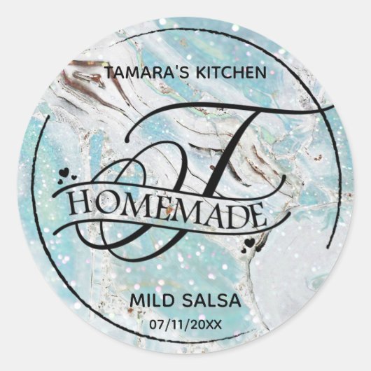 Marble Glitter Monogram T Homemade Product Labels (Voorkant)