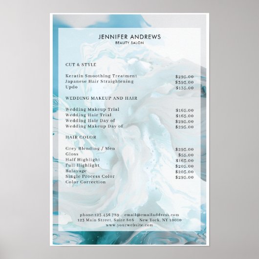 Marble Glitter Salon prijslijst Poster (Voorkant)