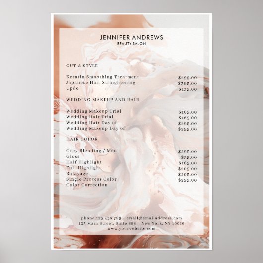 Marble Glitter Salon prijslijst Poster (Voorkant)