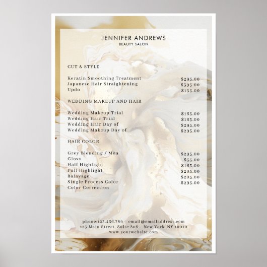 Marble Glitter Salon prijslijst Poster (Voorkant)