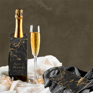Marble Glitter Wedding Bedankt Black Gold ID644 Flessenhanger
