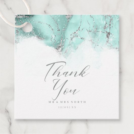Marble Glitter Wedding Bedankt Blauwgroen Silver I Bedankjes Labels (Voorkant)