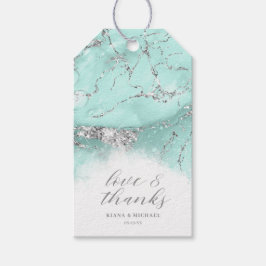 Marble Glitter Wedding Bedankt Blauwgroen Silver I Cadeaulabel