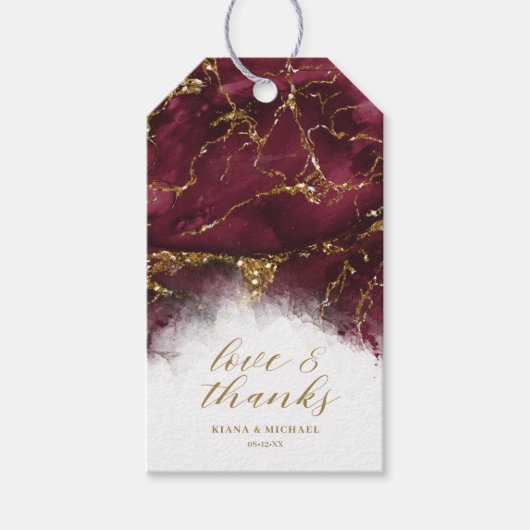 Marble Glitter Wedding Bedankt Burgundy Gold ID644 Cadeaulabel (Voorkant)