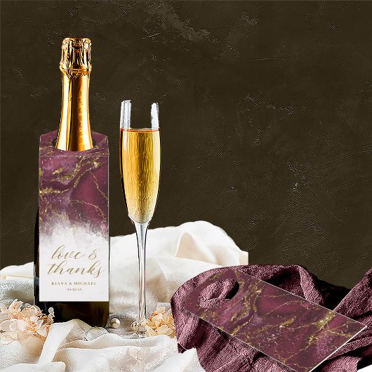 Marble Glitter Wedding Bedankt Burgundy Gold ID644 Flessenhanger