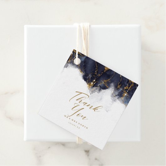 Marble Glitter Wedding Bedankt Navy Blue Gold ID64 Bedankjes Labels (In situ)