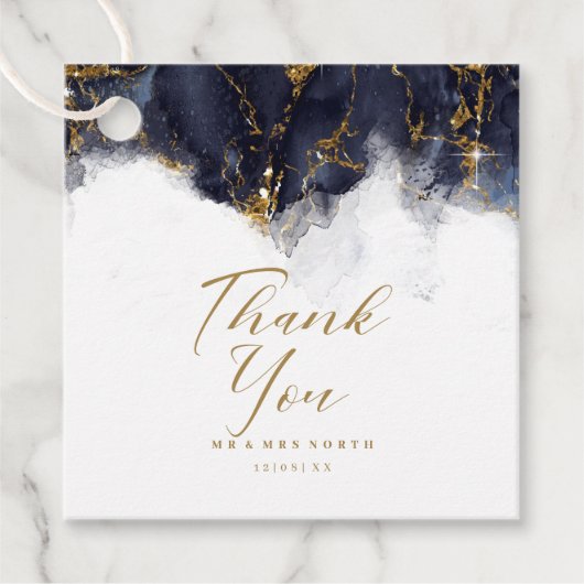 Marble Glitter Wedding Bedankt Navy Blue Gold ID64 Bedankjes Labels (Voorkant)