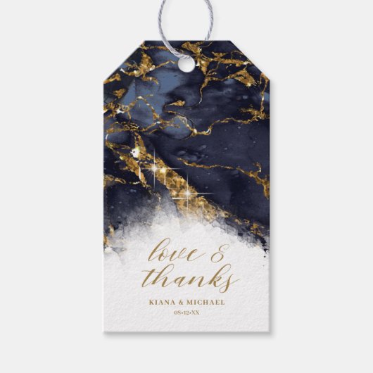 Marble Glitter Wedding Bedankt Navy Blue Gold ID64 Cadeaulabel (Voorkant)