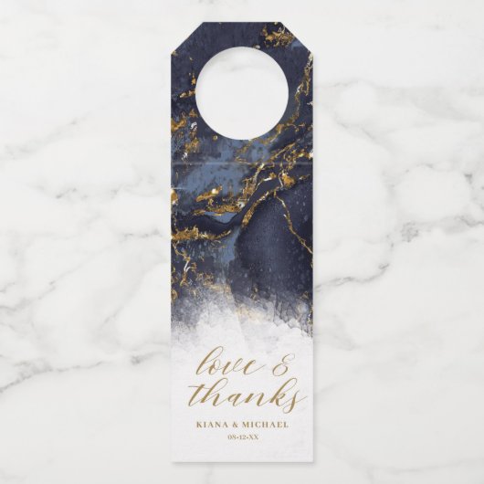 Marble Glitter Wedding Bedankt Navy Blue Gold ID64 Flessenhanger (Voorkant)