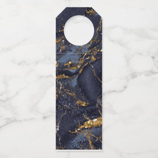 Marble Glitter Wedding Bedankt Navy Blue Gold ID64 Flessenhanger (Achterkant)