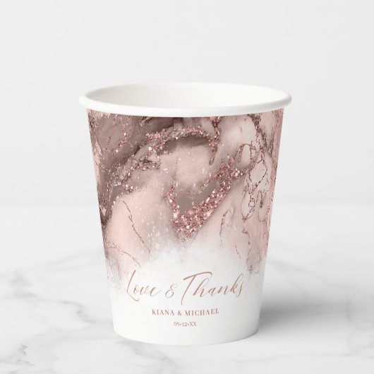 Marble Glitter Wedding Bedankt Roos Gold ID644 Papieren Bekers (Voorkant)