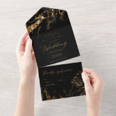 Marble Glitter Wedding Black/Gold ID644 All In One Uitnodiging (Afscheurbaar)