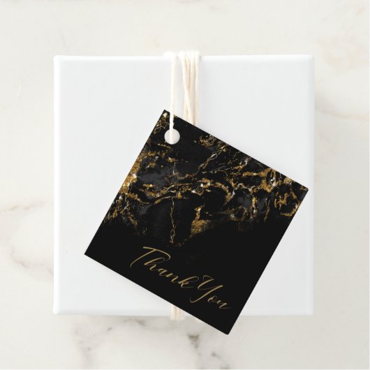 Marble Glitter Wedding Black Gold ID644 Bedankjes Labels (In situ)