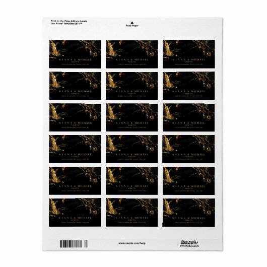 Marble Glitter Wedding Black Gold ID644 Etiket (Full Sheet)