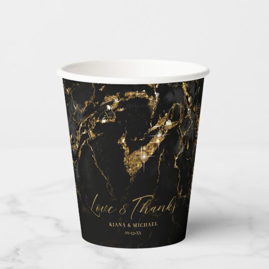 Marble Glitter Wedding Black Gold ID644 Papieren Bekers (Voorkant)