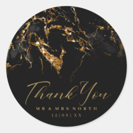 Marble Glitter Wedding Black Gold ID644 Ronde Sticker