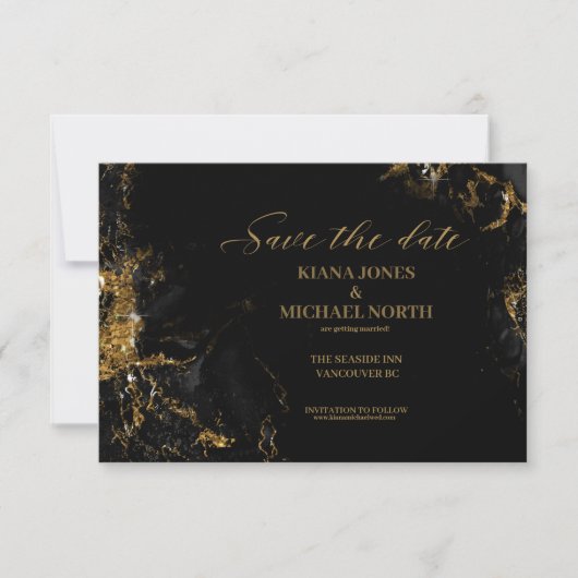 Marble Glitter Wedding Black Gold ID644 Save The Date (Voorkant)