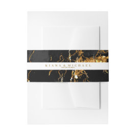 Marble Glitter Wedding Black Gold V2 ID644 Uitnodigingen Wikkel