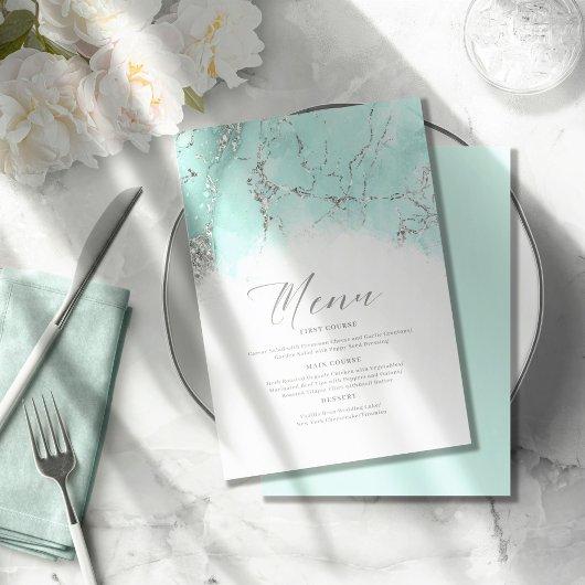 Marble Glitter Wedding Blauwgroen Silver ID644